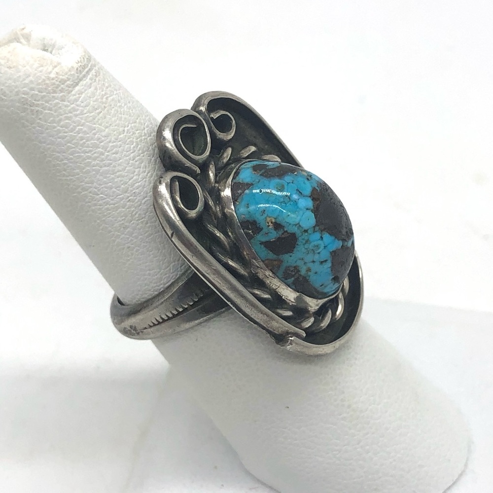 Vtg Large Blue Turquoise Ring 925 Sterling Silver Womens Sz 7 Native American - Picture 2 of 10